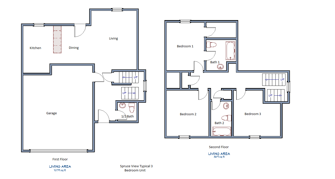 Floor plan for 3 beds, 1.5 baths, 1311 sqft